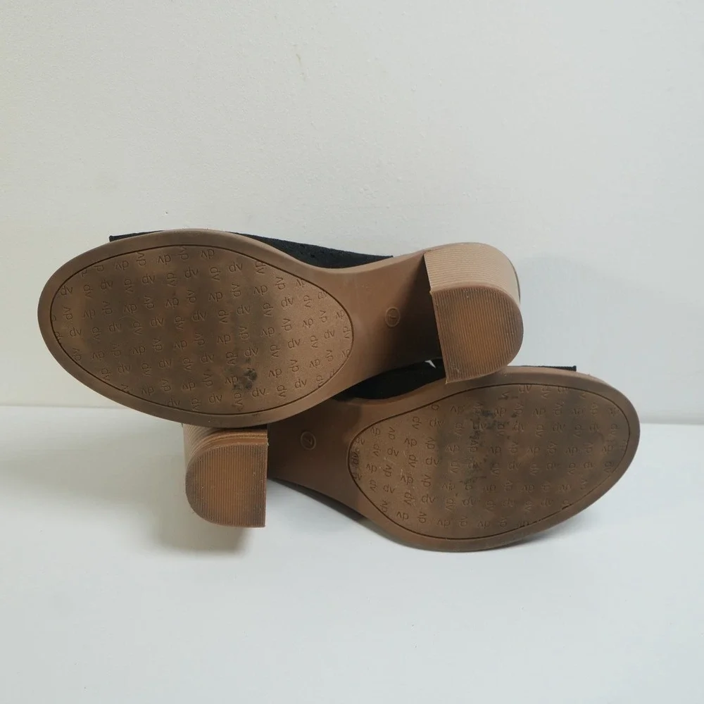 DV Dolce Vita Sandal Booties Women 7 Black Laser Cut Perforated‎ Block Heel Boho